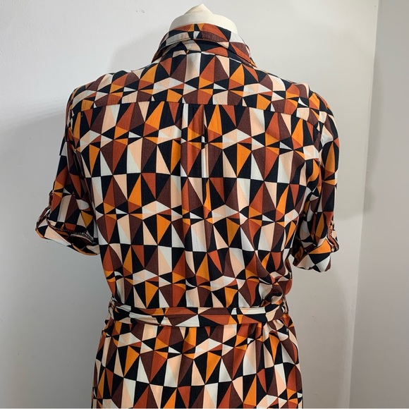Dorothy Perkins Shirt Dress Orange Black Geometric Print Belted Rolled Sleeve 12 - Picture 12 of 13